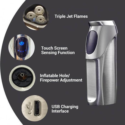 Jobon Touchscreen Ignition Triple Jet Flame Lighter - Bong Empire