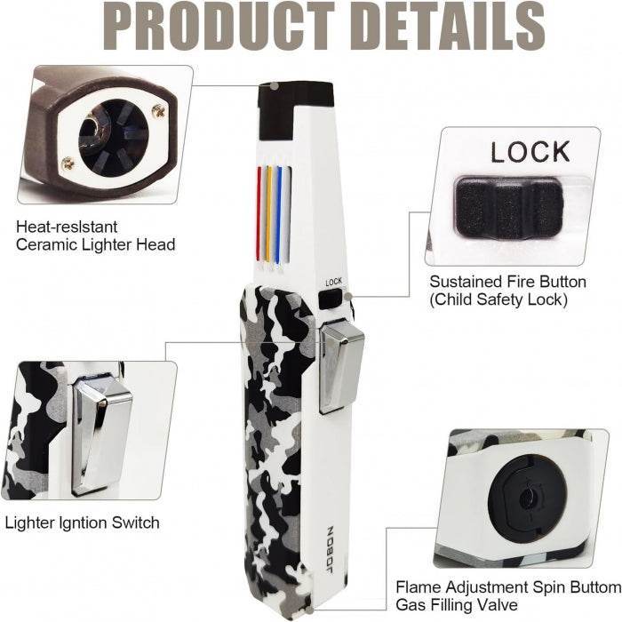 Jobon Zinc Alloy Adjustable Sharp Jet Flame Lighter 17cm - Bong Empire