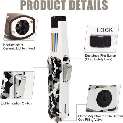 Jobon Zinc Alloy Adjustable Sharp Jet Flame Lighter 17cm - Bong Empire