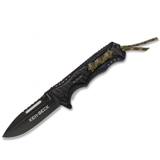 KEH BECK Black Camo Aluminium And ABS Wrapped Handle Knife 13cm - Bong Empire