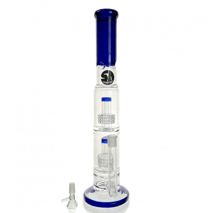 Stone Age Blue Double Percolator Glass Bong 45cm