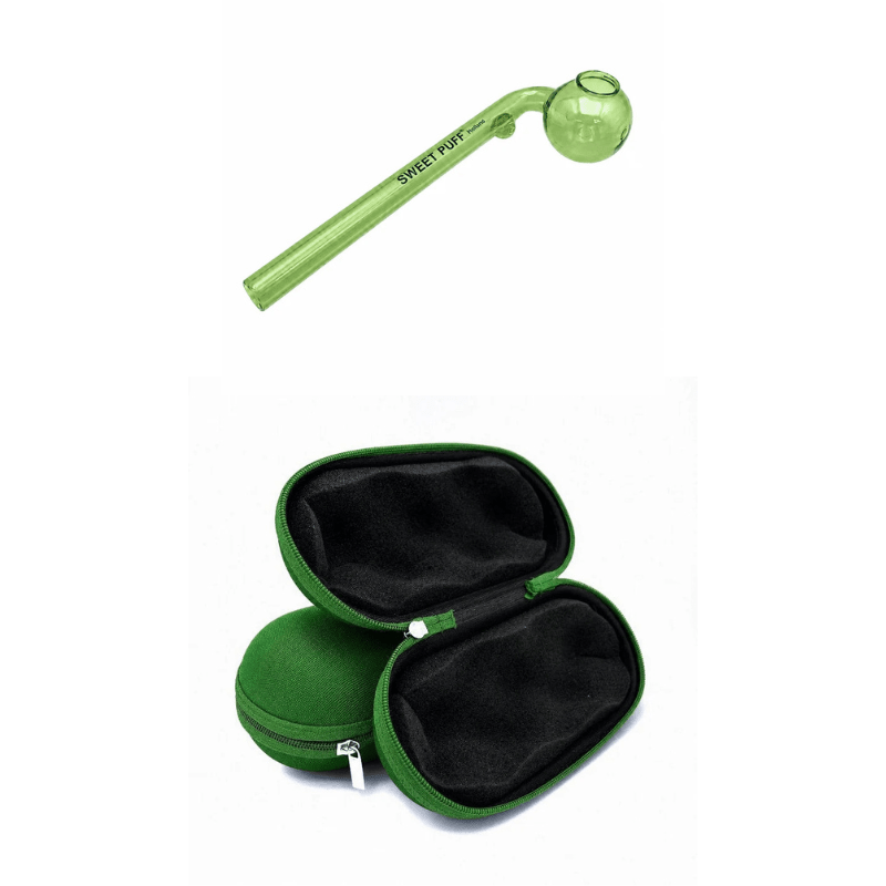 Matching Colour Sweet Puff Glass Pipe 14cm & Medium Case Bundle Green