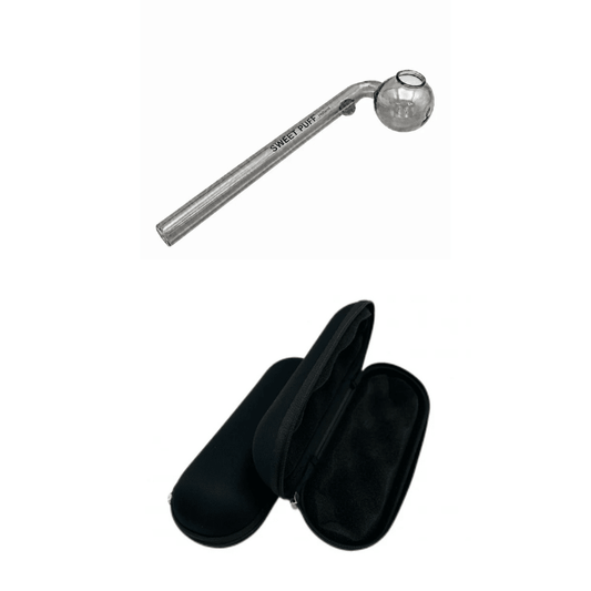 Matching Colour Sweet Puff Glass Pipe 16cm & Large Case Bundle Grey