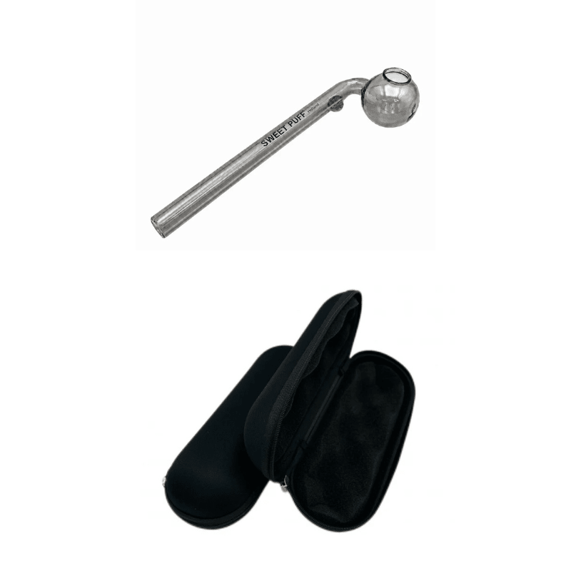 Matching Colour Sweet Puff Glass Pipe & Large Case Bundle Grey