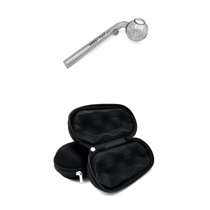 Matching Colour Sweet Puff Glass Pipe & Medium Case Bundle Black