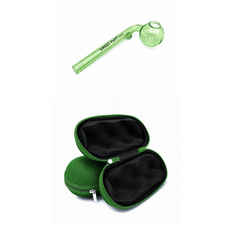 Matching Colour Sweet Puff Glass Pipe 12cm & Medium Case Bundle Green