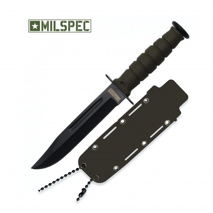 Milspec Groove Blood Blade Green ABS Handle Knife 16cm - Bong Empire