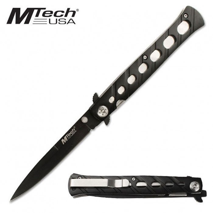 MTech Black Aluminum Slim Folder Knife 13cm - Bong Empire