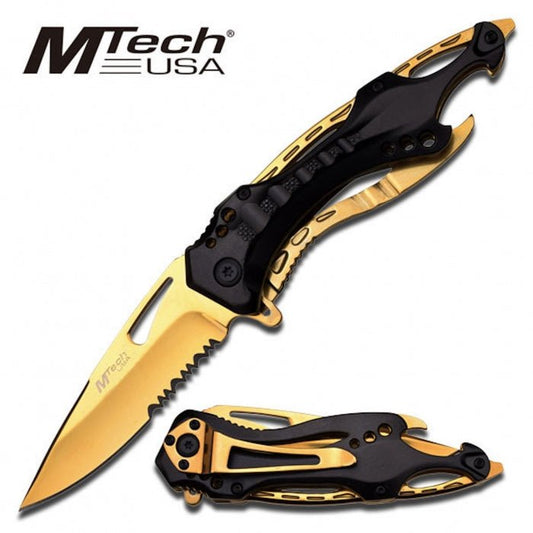 Mtech Gold Titanium Coating Aluminum Handle Folding Knife - Bong Empire