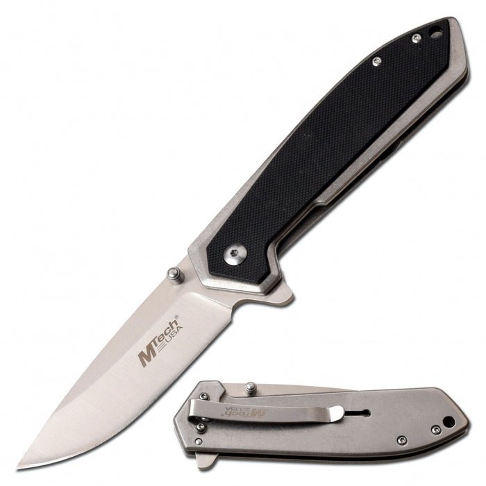 MTech Stonewashed Stainless Folding Knife 12cm - Bong Empire