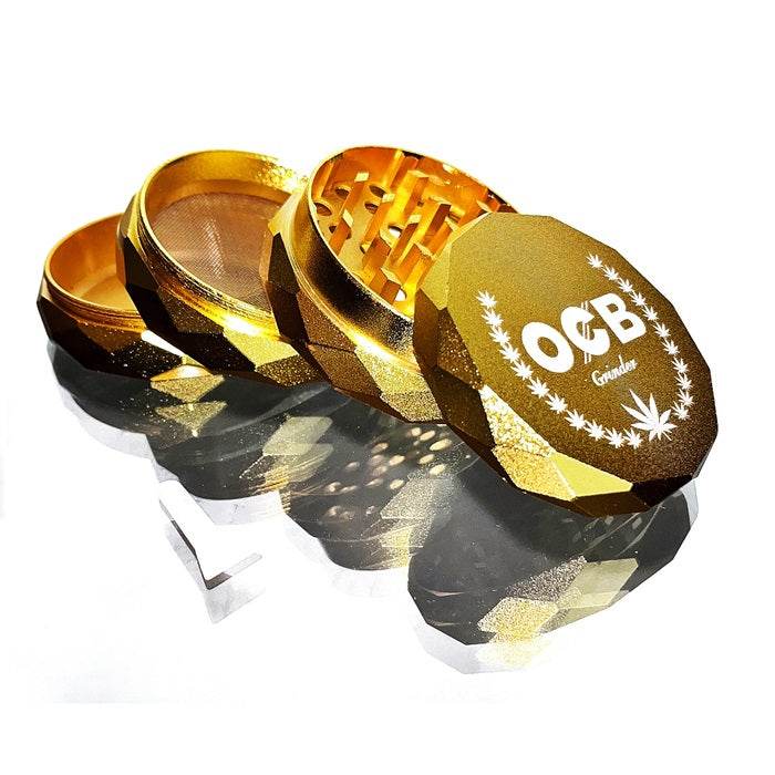 OCB Golden Laser Cut Metal 4 Piece Grinder 63mm - Bong Empire