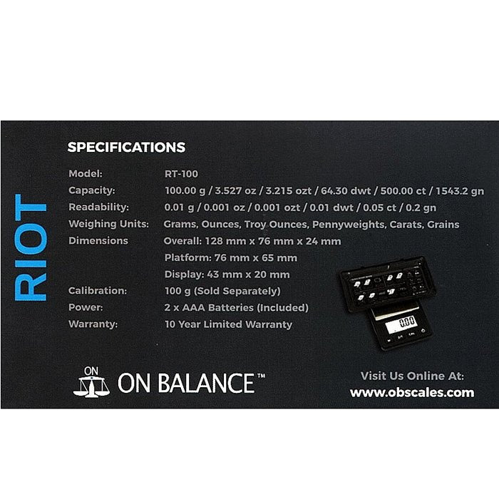 On Balance RIOT Digital Scales RT100 0.01g - 100g - Bong Empire