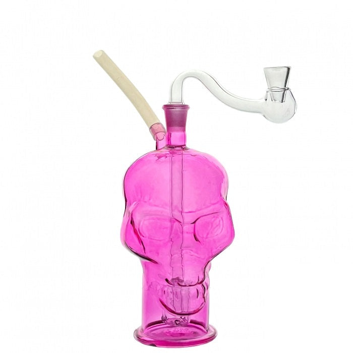 Pink Skull Glass Bubbler Water Pipe