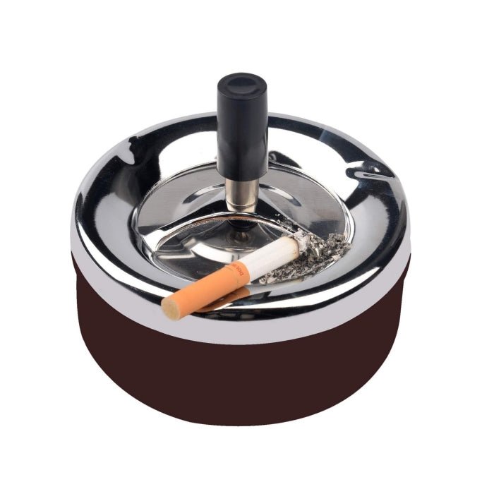 Push Down Stainless Steel Modern Tabletop Ashtray with Spinning Tray - Bong Empire