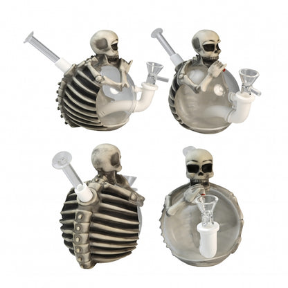 Skeleton Silicone & Glass Bong 15cm – Compact Skull Design