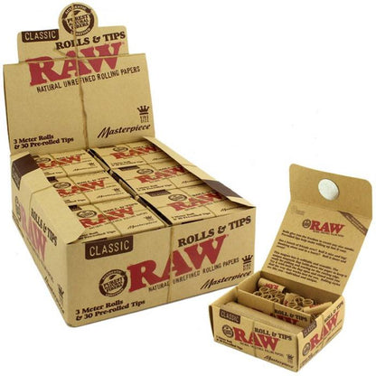 Raw Classic Masterpiece Rolls And Tips Box - Bong Empire