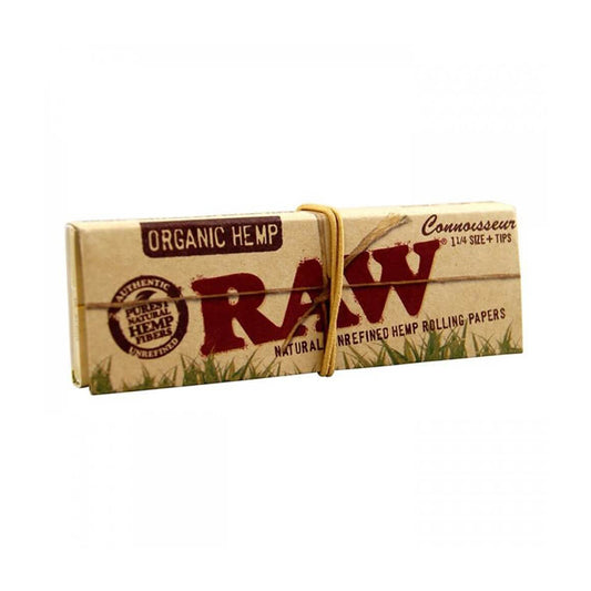 RAW Organic Hemp Rolling Papers Connoisseur 1 1/4 Size + Filter Tips