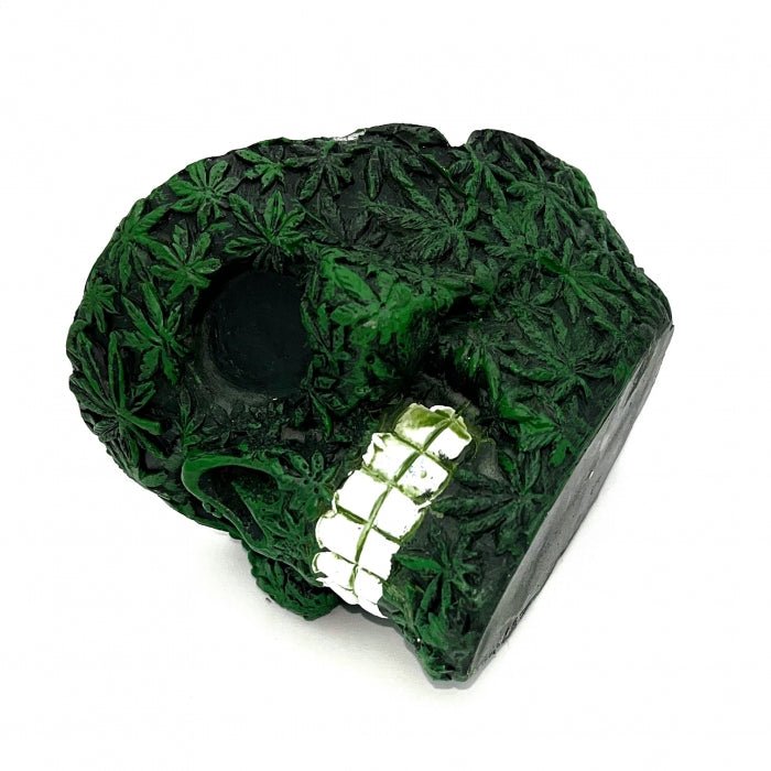 Resin Green Weed Skull Ashtray - Bong Empire