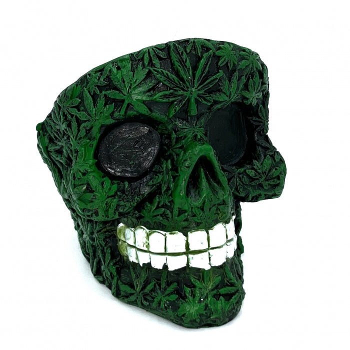 Resin Green Weed Skull Ashtray - Bong Empire