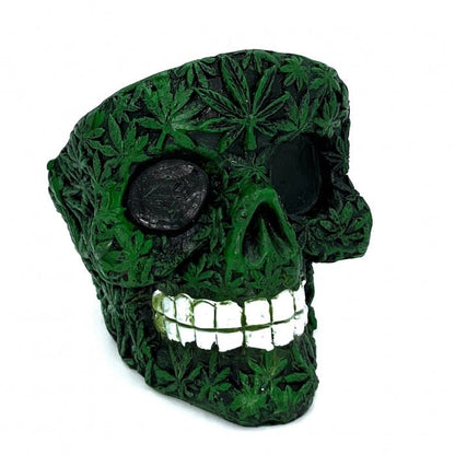 Resin Green Weed Skull Ashtray - Bong Empire