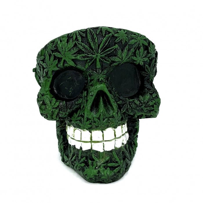 Resin Green Weed Skull Ashtray - Bong Empire