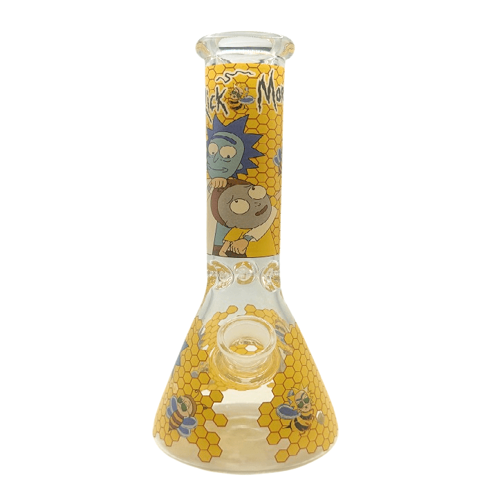 Rick And Morty Yellow Honeycomb Beaker Glass Bong 25cm - Bong Empire