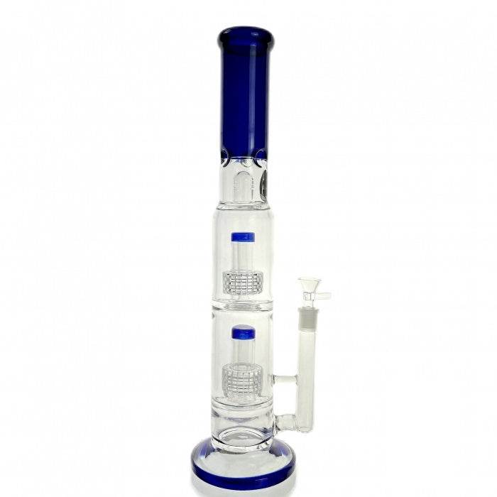Stone Age Blue Double Percolator Glass Bong 45cm - Bong Empire