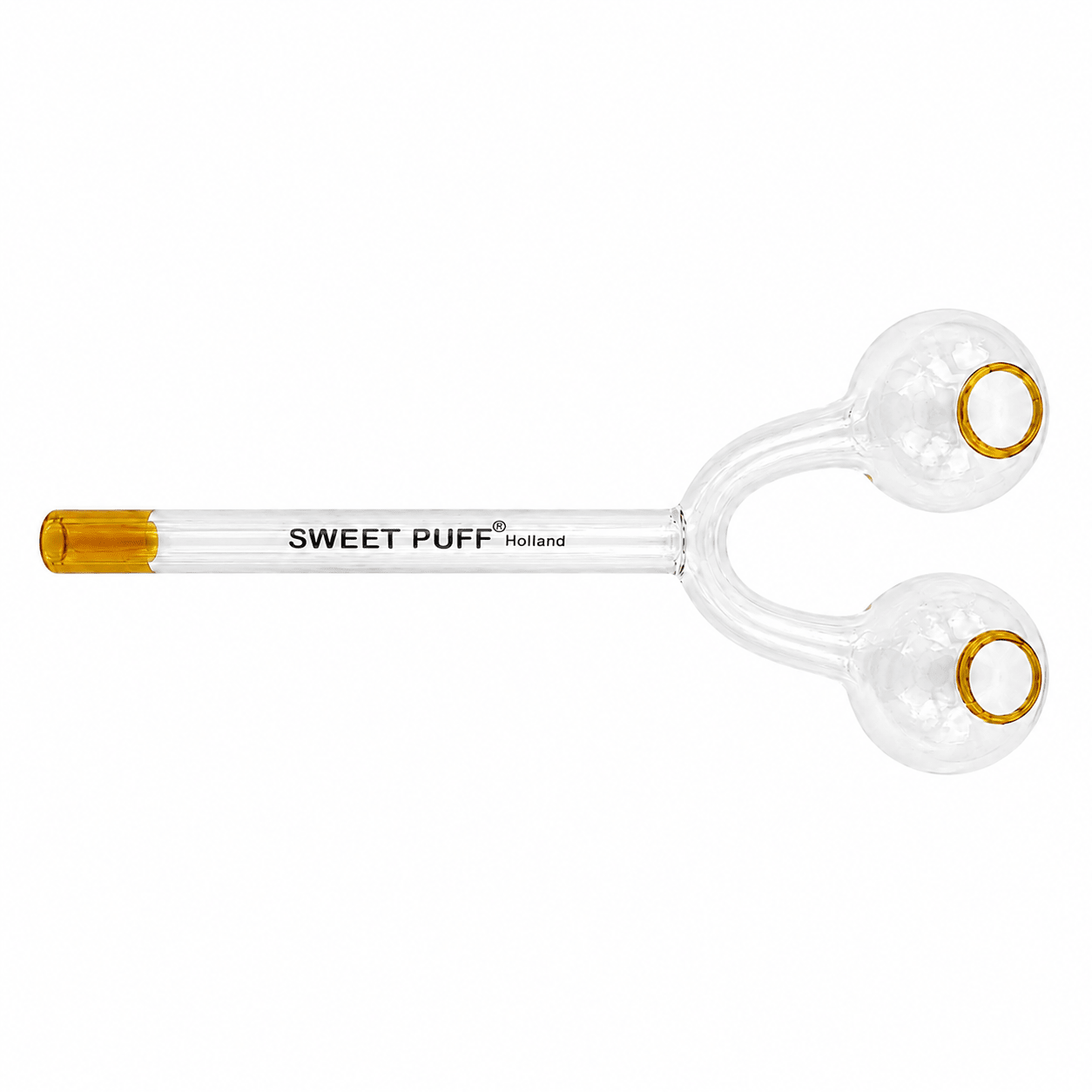 Twin Bowl Sweet Puff Glass Pipe 15cm Amber