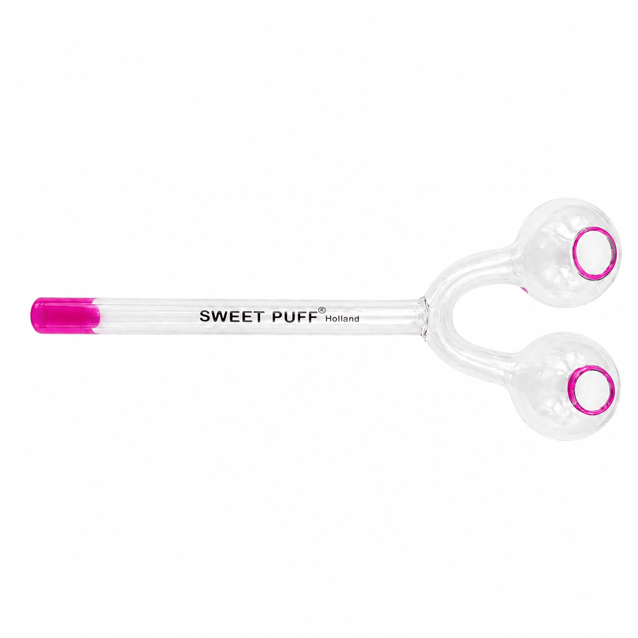 Twin Bowl Sweet Puff Glass Pipe 15cm Pink