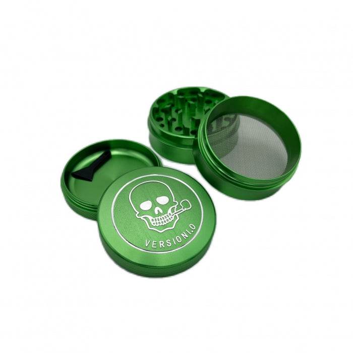 VERSIONI.O Green Aluminium Alloy 4 Piece Grinder Skull 63mm - Bong Empire