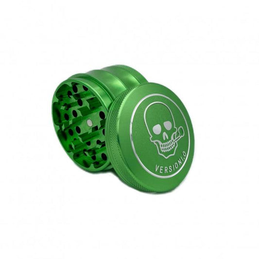 VERSIONI.O Green Aluminium Alloy 4 Piece Grinder Skull 63mm - Bong Empire