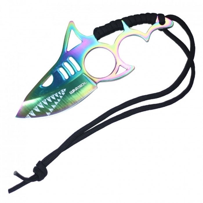 Wartech Shark Design Paracord Wrapped Handle Rainbow Knife - Bong Empire