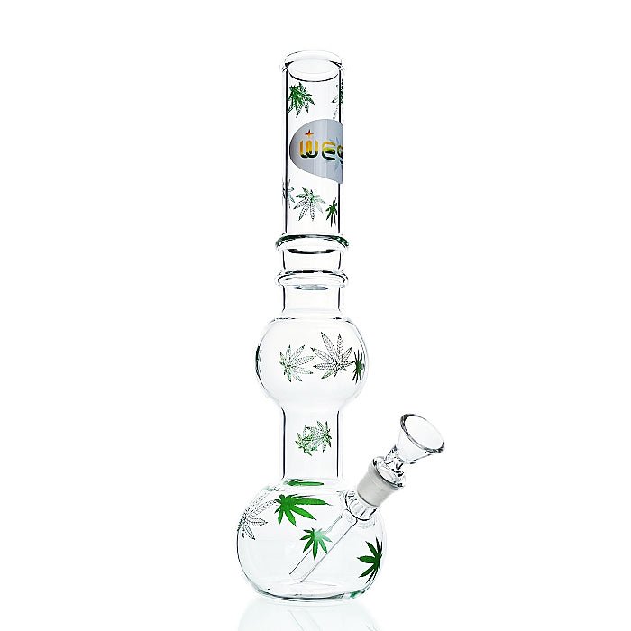 WEGE Weed Leaf Double Bubble Glass Bong 27cm - Bong Empire