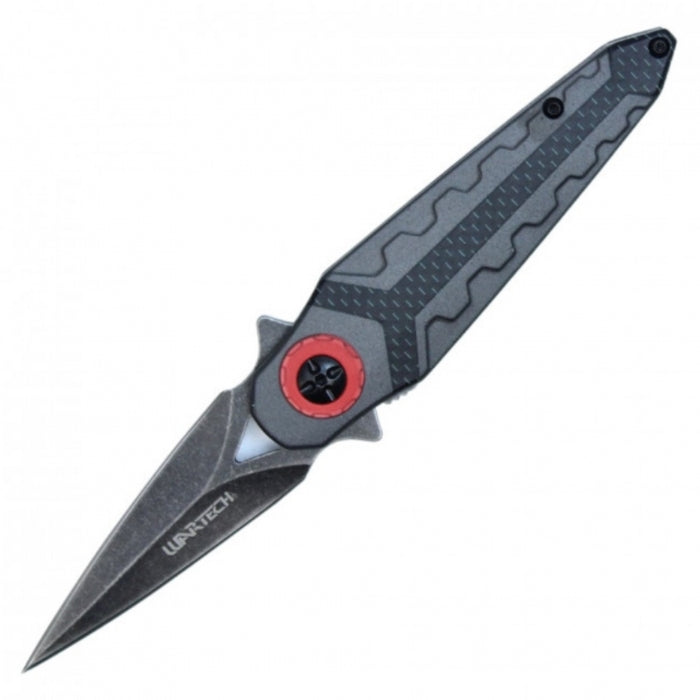 Wartech Black Aluminum Handle Stonewashed Blade Folding Knife 12cm