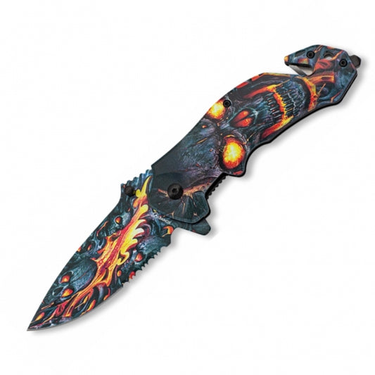 Albainox Skull On Flames ABS 3D Handle Folding Knife 13cm